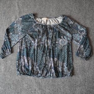 MICHAEL Michael Kors Teal Blue Patterned 3/4 Sleeve Blouse Top -‎ S
